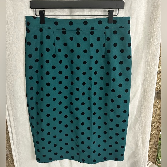 Collectif Dresses & Skirts - Collectif Teal and Black Polka Dot Pencil Skirt L